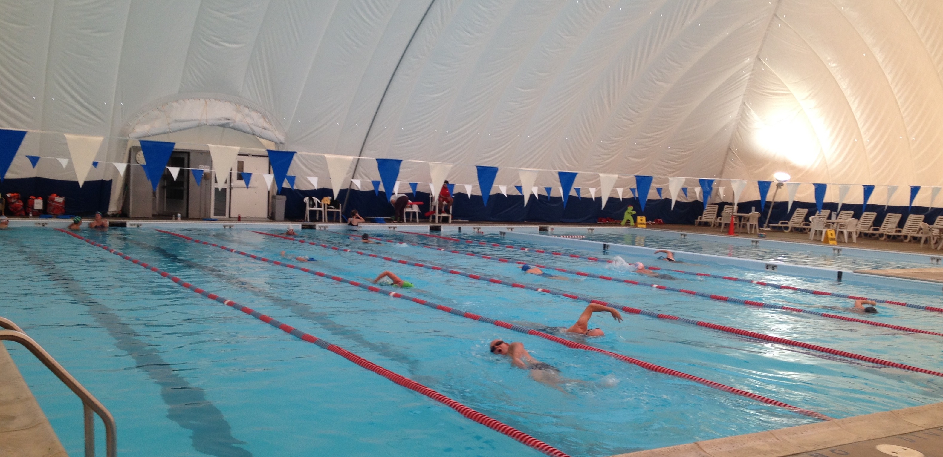 people swimming in lap pool